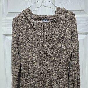 Rue 21 Womens Sweater Pullover Pocket Hooded Vneck Medium Cozy Y2K Tan/Brown